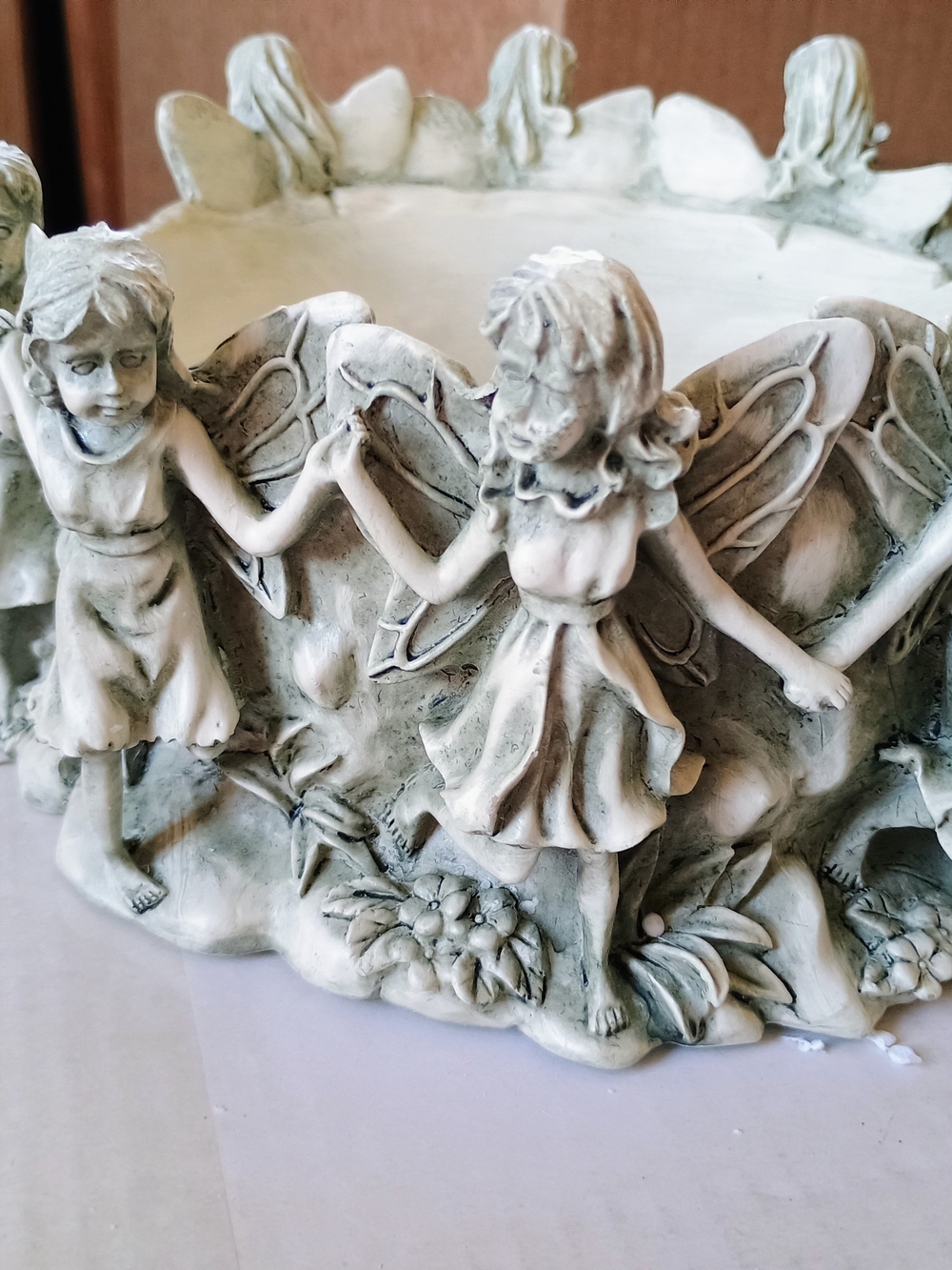 Vintage Enchanting Resin Fairy Ring Planter Bowl With Detached Miniature Fairys